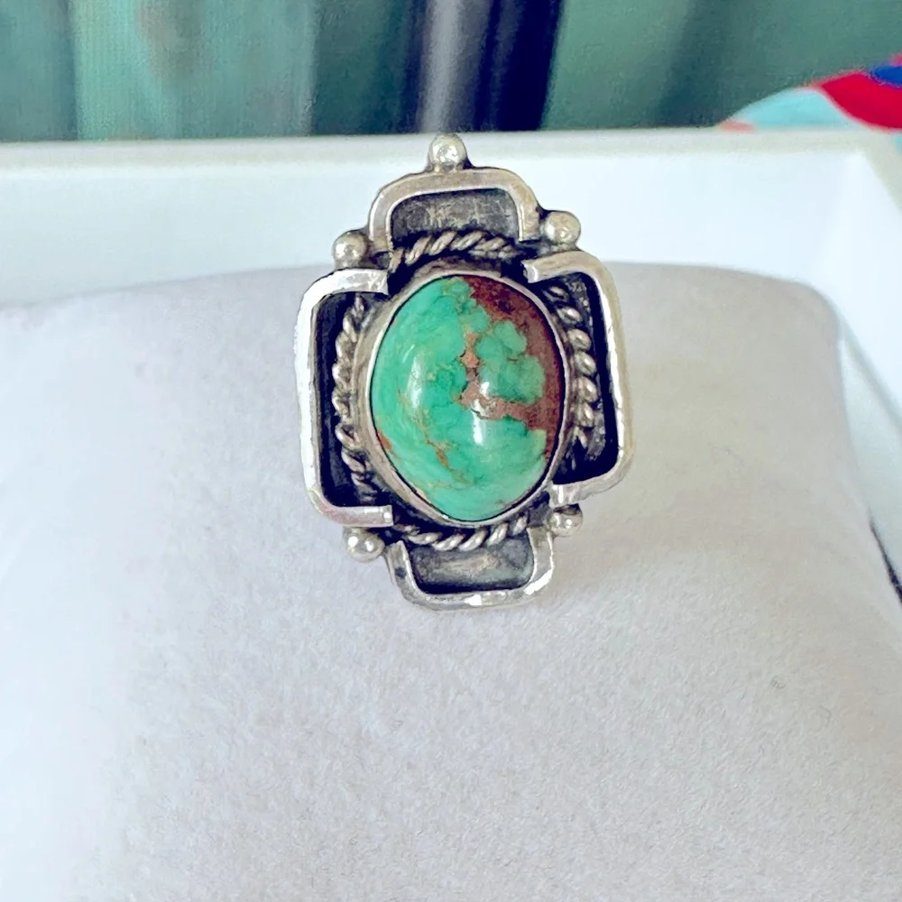 Sterling Silver Turquoise Statement Ring - Green & Brown